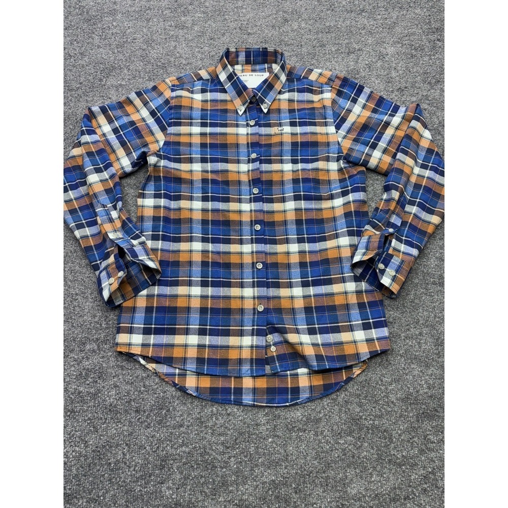 Peau De Loup Womens Blue Orange Plaid Button Down Shirt Size 8 Long Sleeve